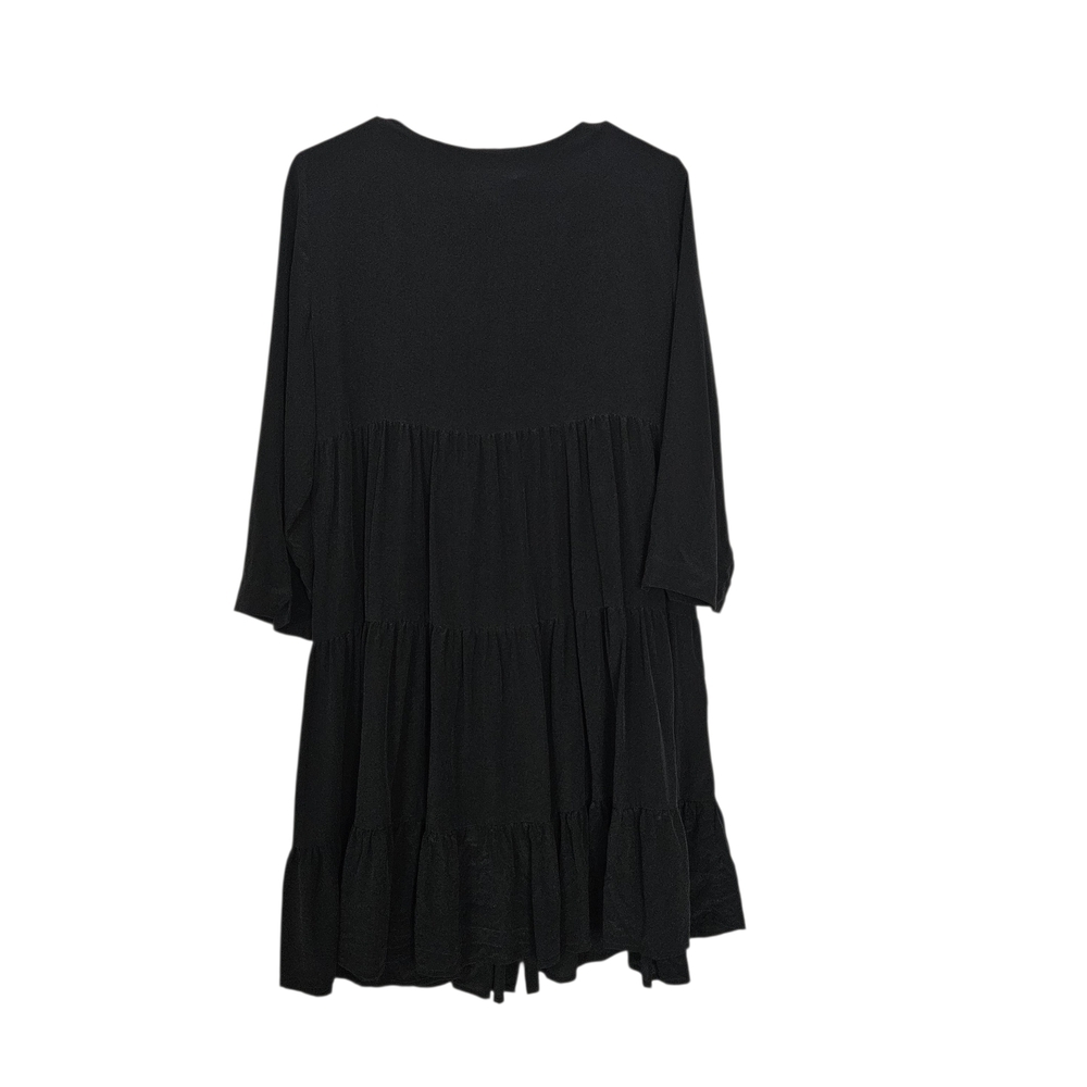 Sezane Aura Black 100% Silk Tiered Mini Dress Button Front Size 44/L - Picture 3 of 9